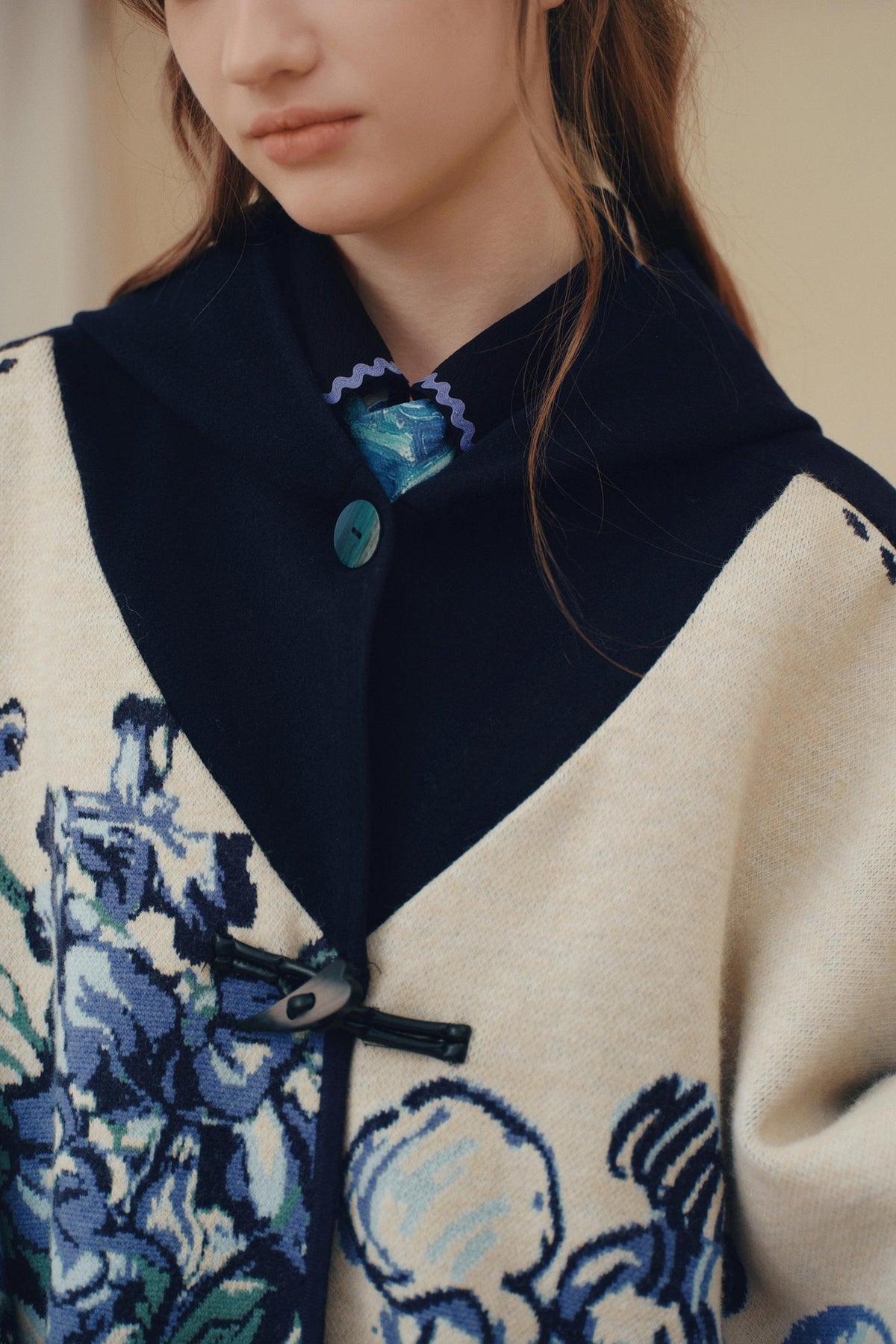 Van Gogh Art Reversible Jacquard Hooded Cape Coat