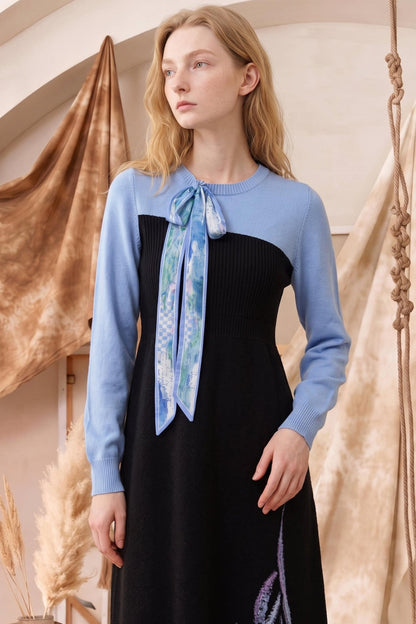 Monet Series Color-Block Towel Embroidery Dress
