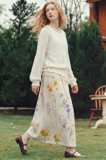 Van Gogh Cheese Floating Light Hollow Knit Cardigan
