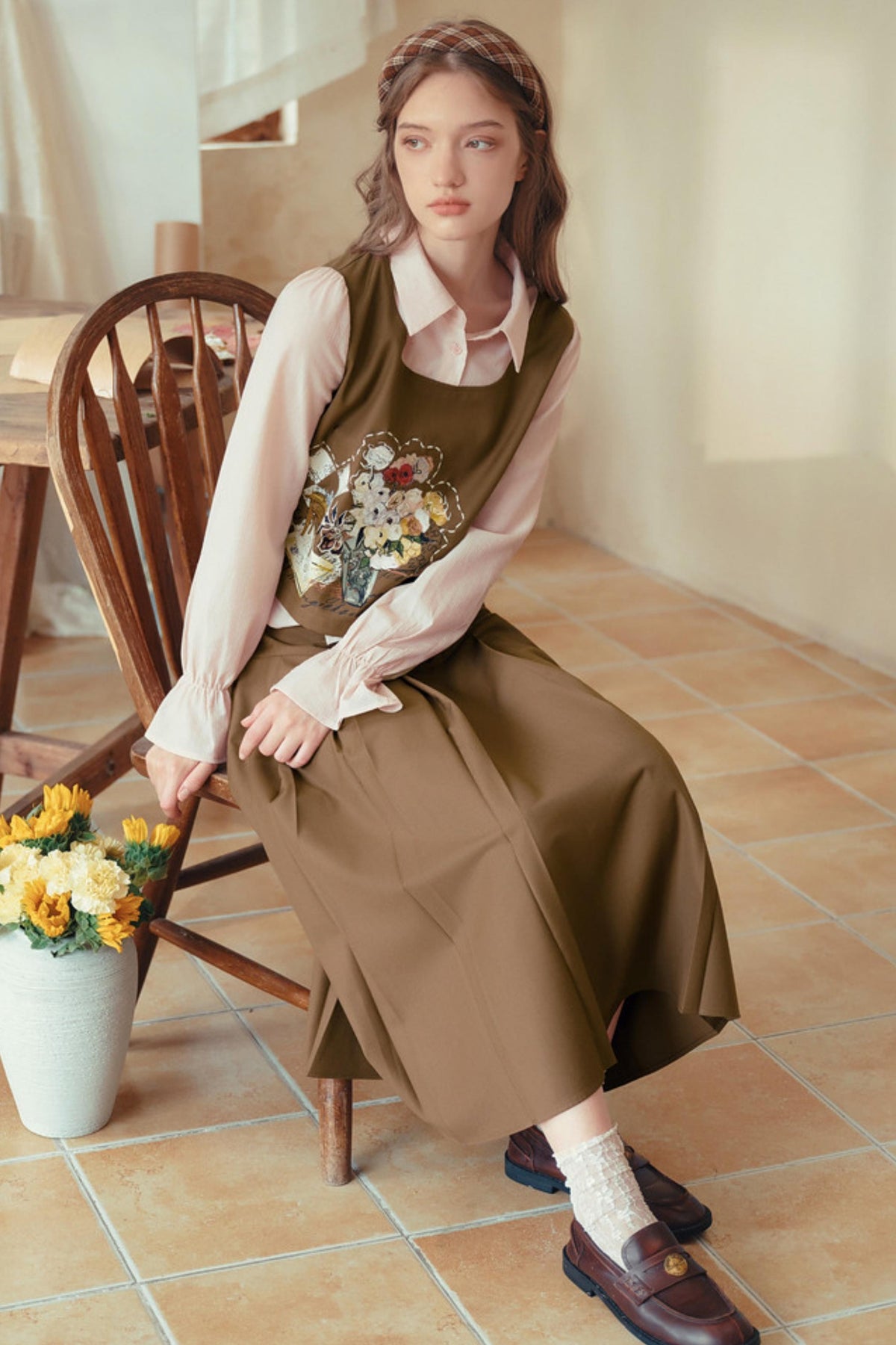 Art-Inspired Fake Two-Piece Top & Midi Skirt Set