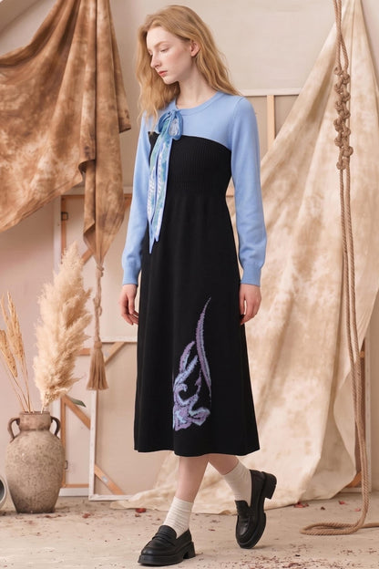Monet Series Color-Block Towel Embroidery Dress