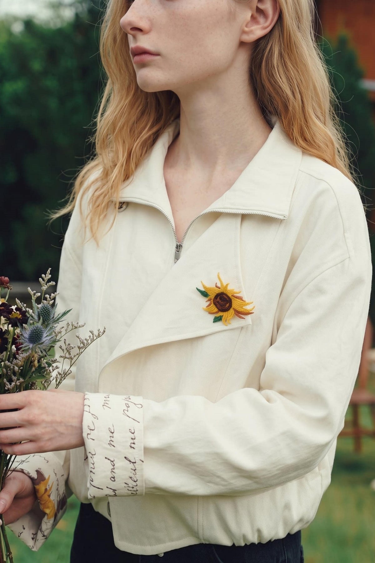 Van Gogh Sunflower Brooch Zip-up Jacket