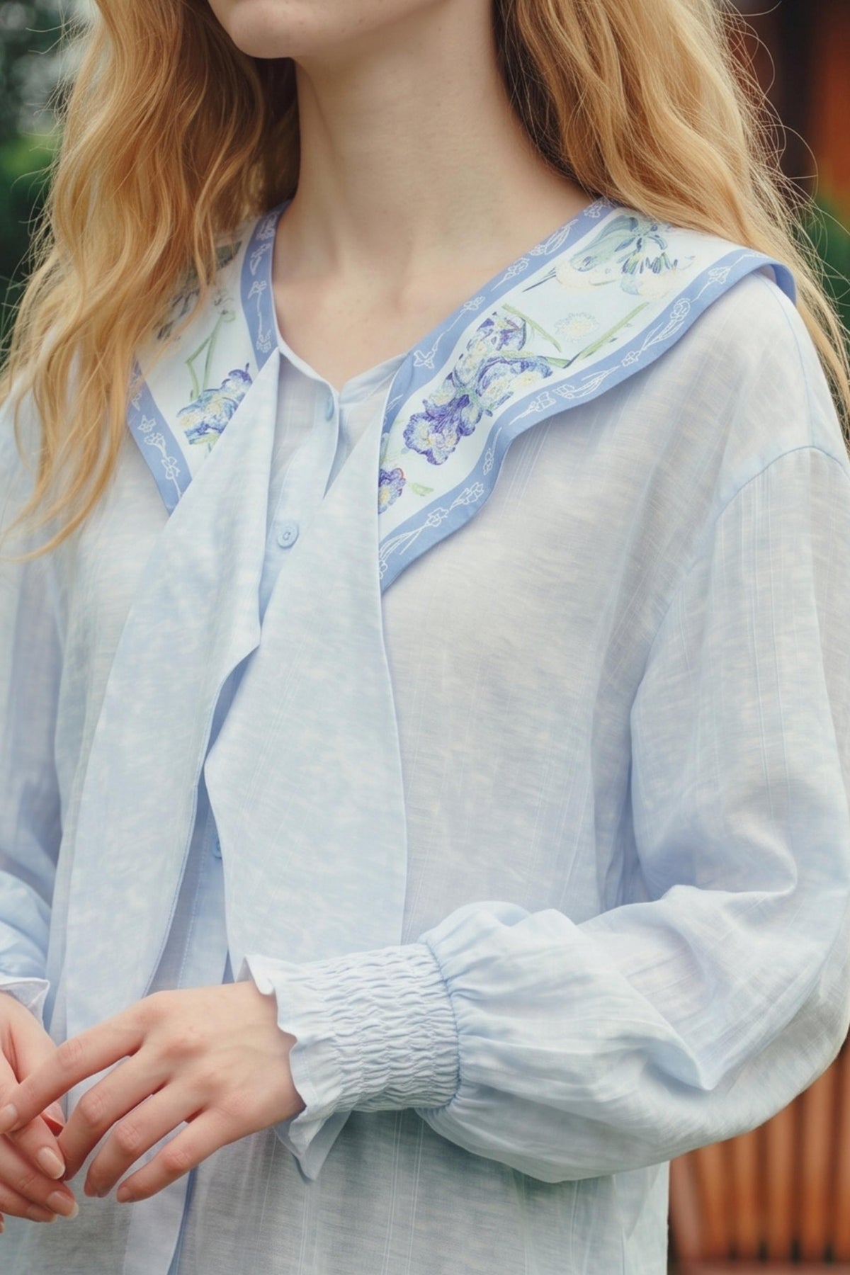 Van Gogh Art Print Scarf Collar Blouse