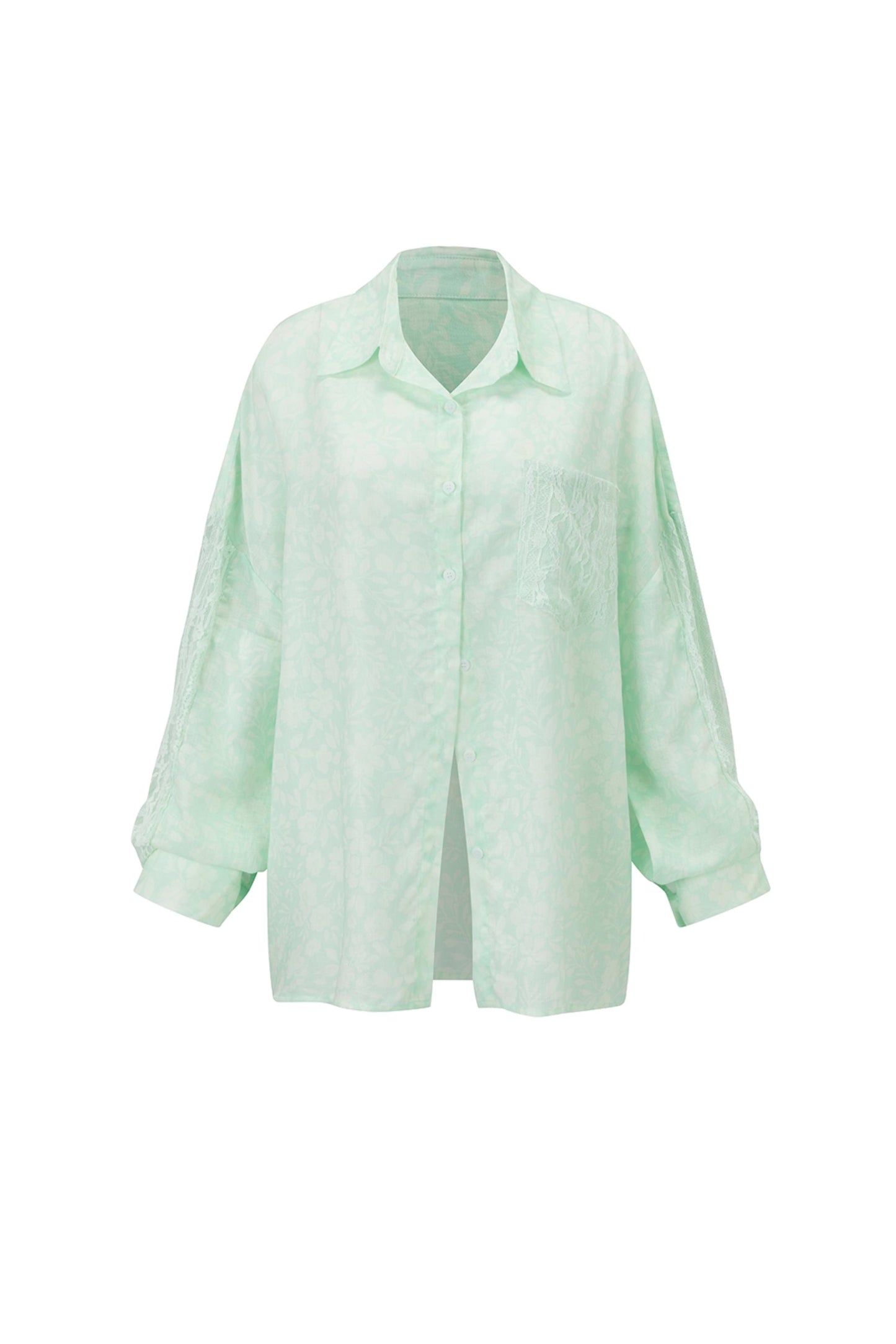 A light mint green long-sleeve button-up shirt with a subtle textured pattern, displayed on a clean white background.
