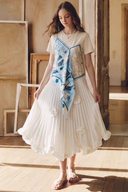 3D Floral Pleated Ruffle Maxi Skirt