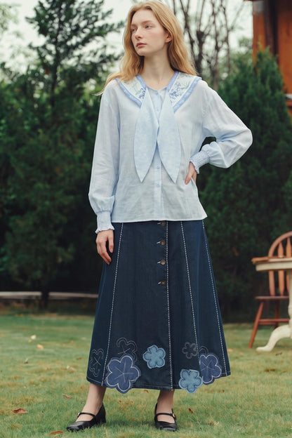 Van Gogh Art Print Scarf Collar Blouse