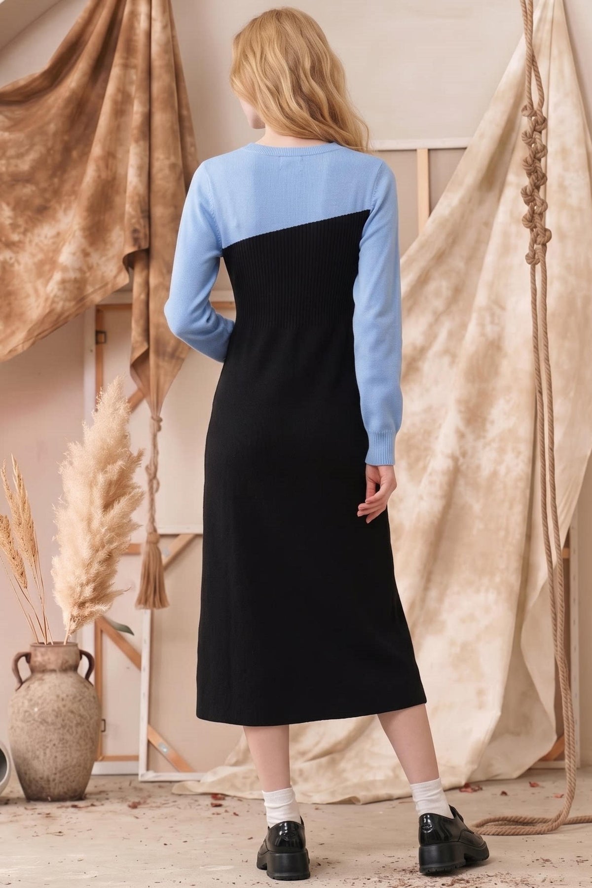 Monet Series Color-Block Towel Embroidery Dress