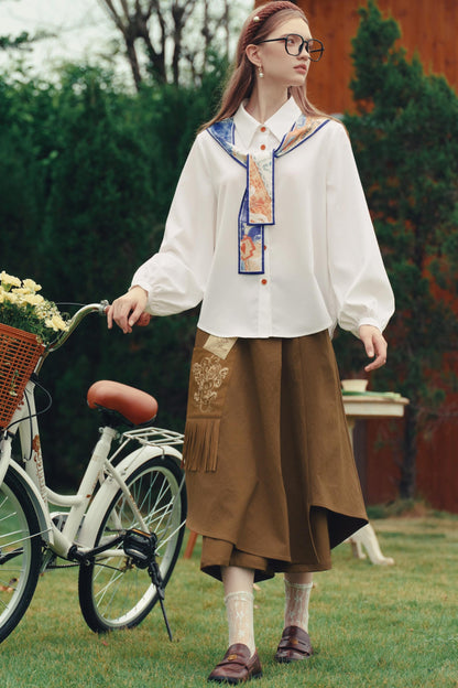 Artistic Patchwork Lantern Sleeve Shirt