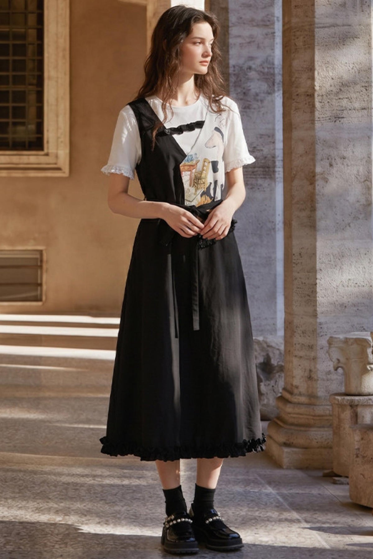 Van Gogh Inspired Patchwork Fake Two-Piece Dress