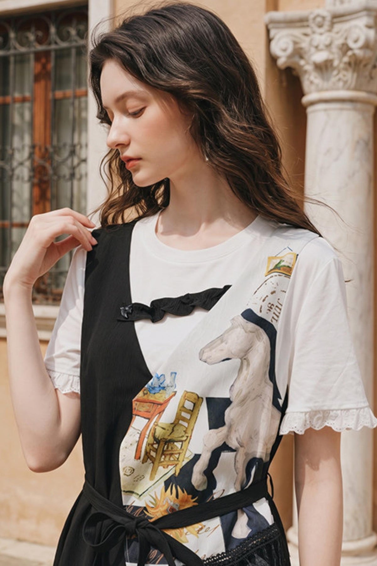 Van Gogh Inspired Patchwork Fake Two-Piece Dress