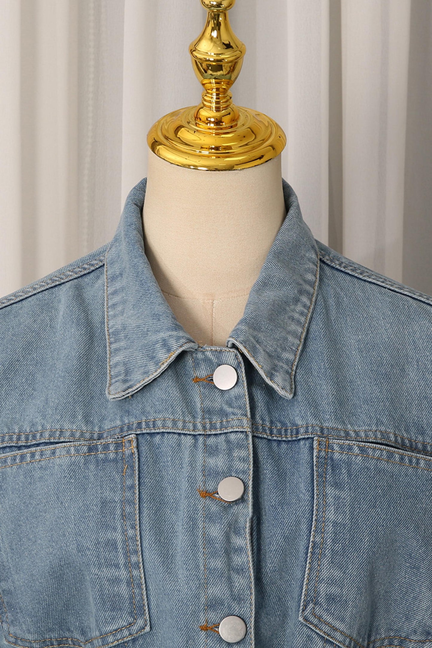American Street Style Early Autumn Lapel Long-Sleeve Peplum Denim Jacket