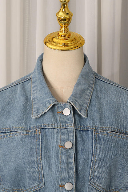 American Street Style Early Autumn Lapel Long-Sleeve Peplum Denim Jacket