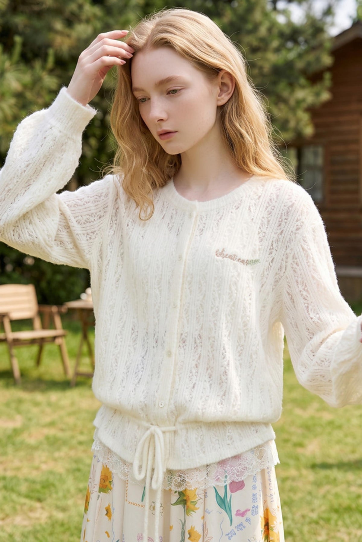 Van Gogh Cheese Floating Light Hollow Knit Cardigan