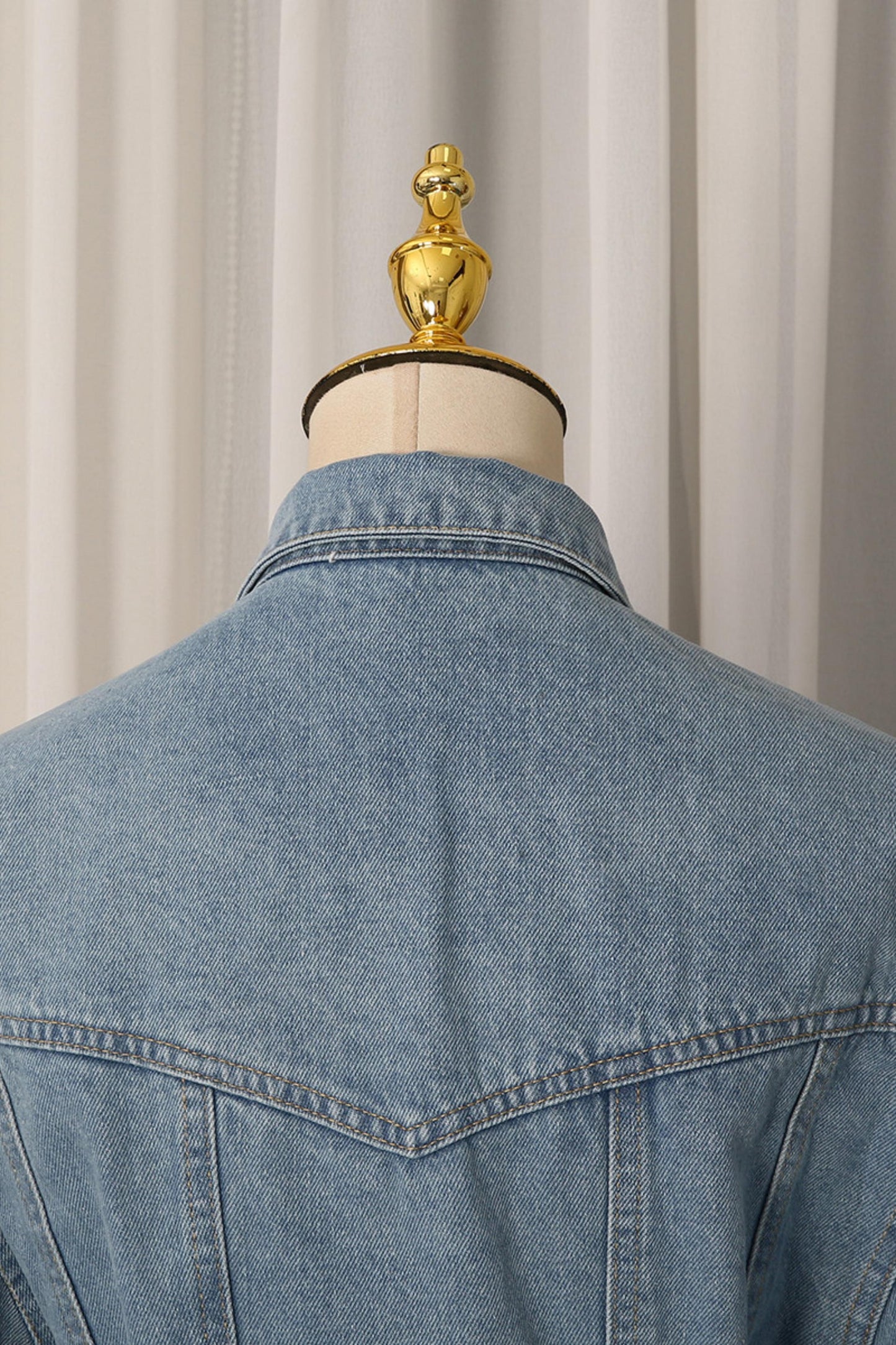 American Street Style Early Autumn Lapel Long-Sleeve Peplum Denim Jacket