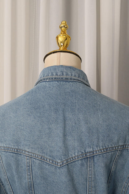 American Street Style Early Autumn Lapel Long-Sleeve Peplum Denim Jacket
