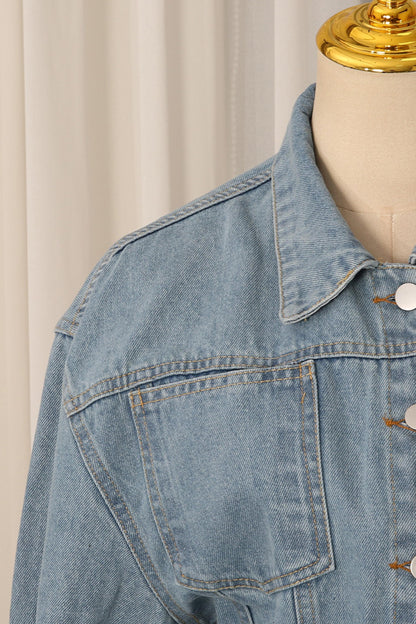 American Street Style Early Autumn Lapel Long-Sleeve Peplum Denim Jacket
