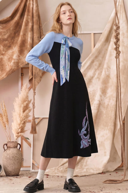 Monet Series Color-Block Towel Embroidery Dress