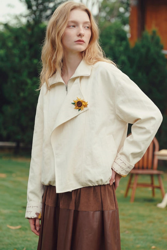 Van Gogh Sunflower Brooch Zip-up Jacket