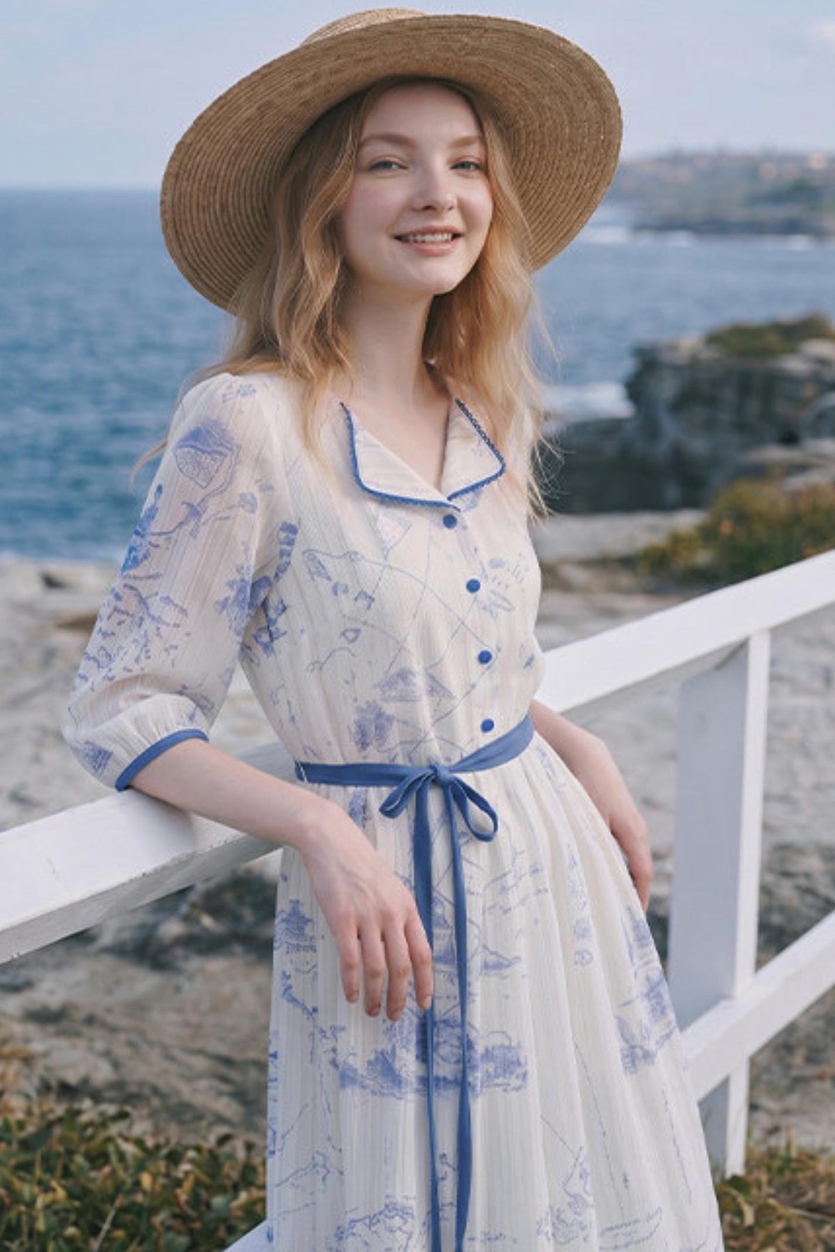 Vintage Printed Chiffon Tie-Strap Long Dress