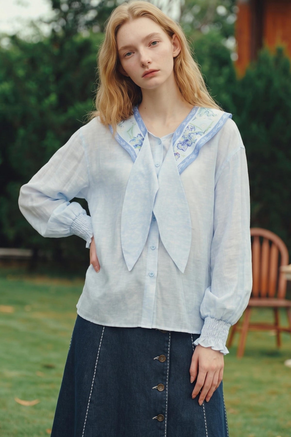 Van Gogh Art Print Scarf Collar Blouse