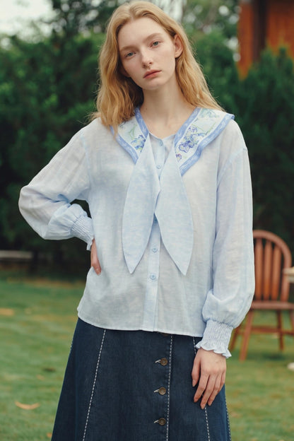 Van Gogh Art Print Scarf Collar Blouse