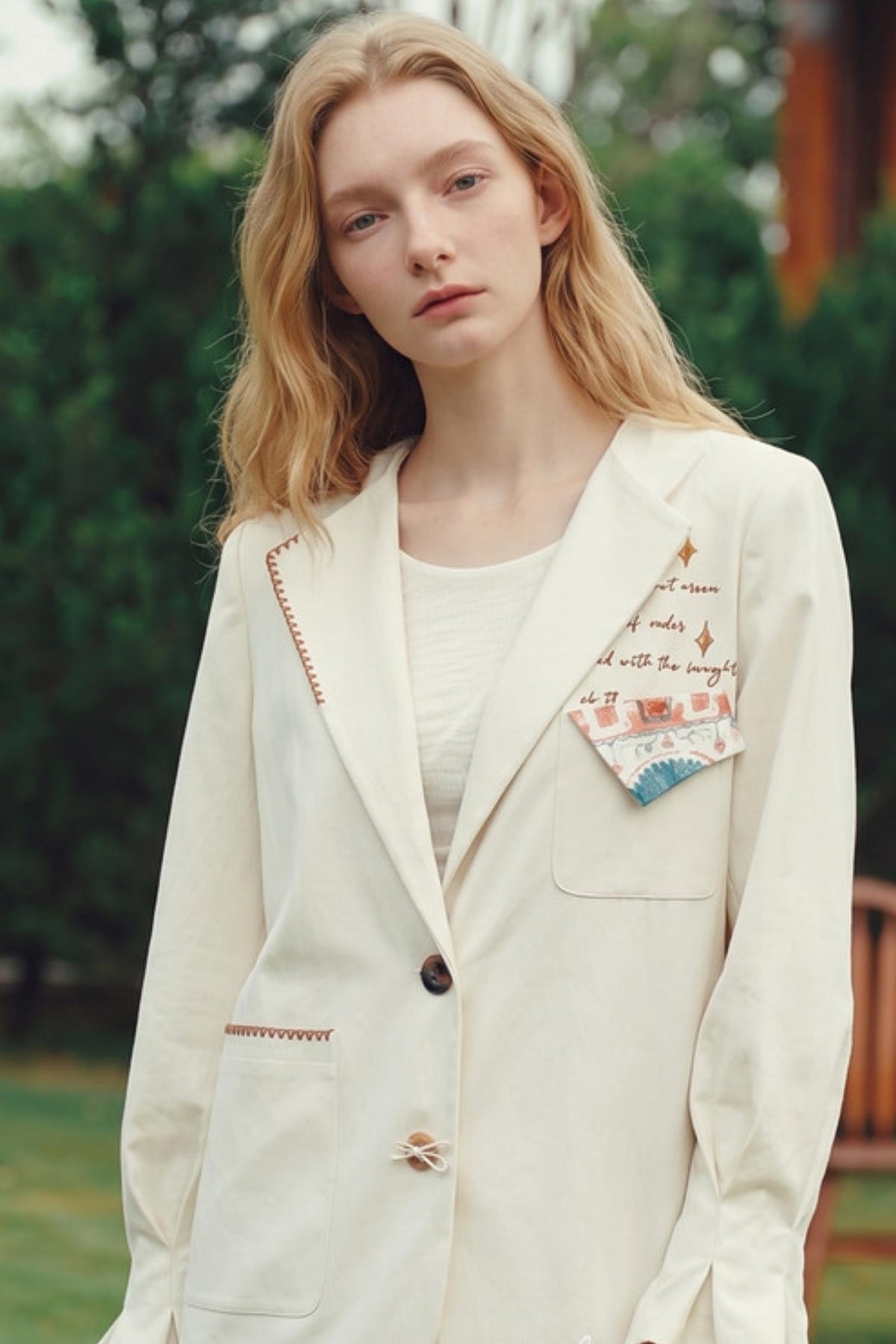 Vintage Printed Pocket Embroidered Suit Jacket