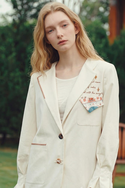 Vintage Printed Pocket Embroidered Suit Jacket