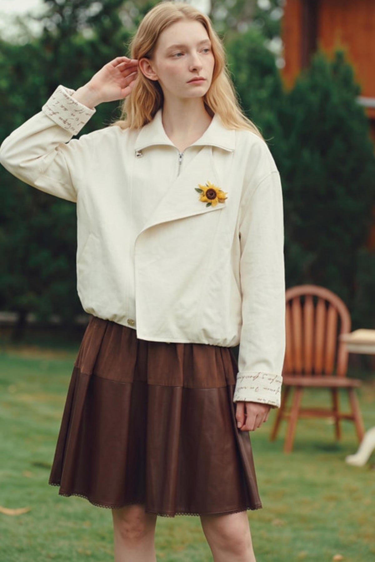 Van Gogh Sunflower Brooch Zip-up Jacket