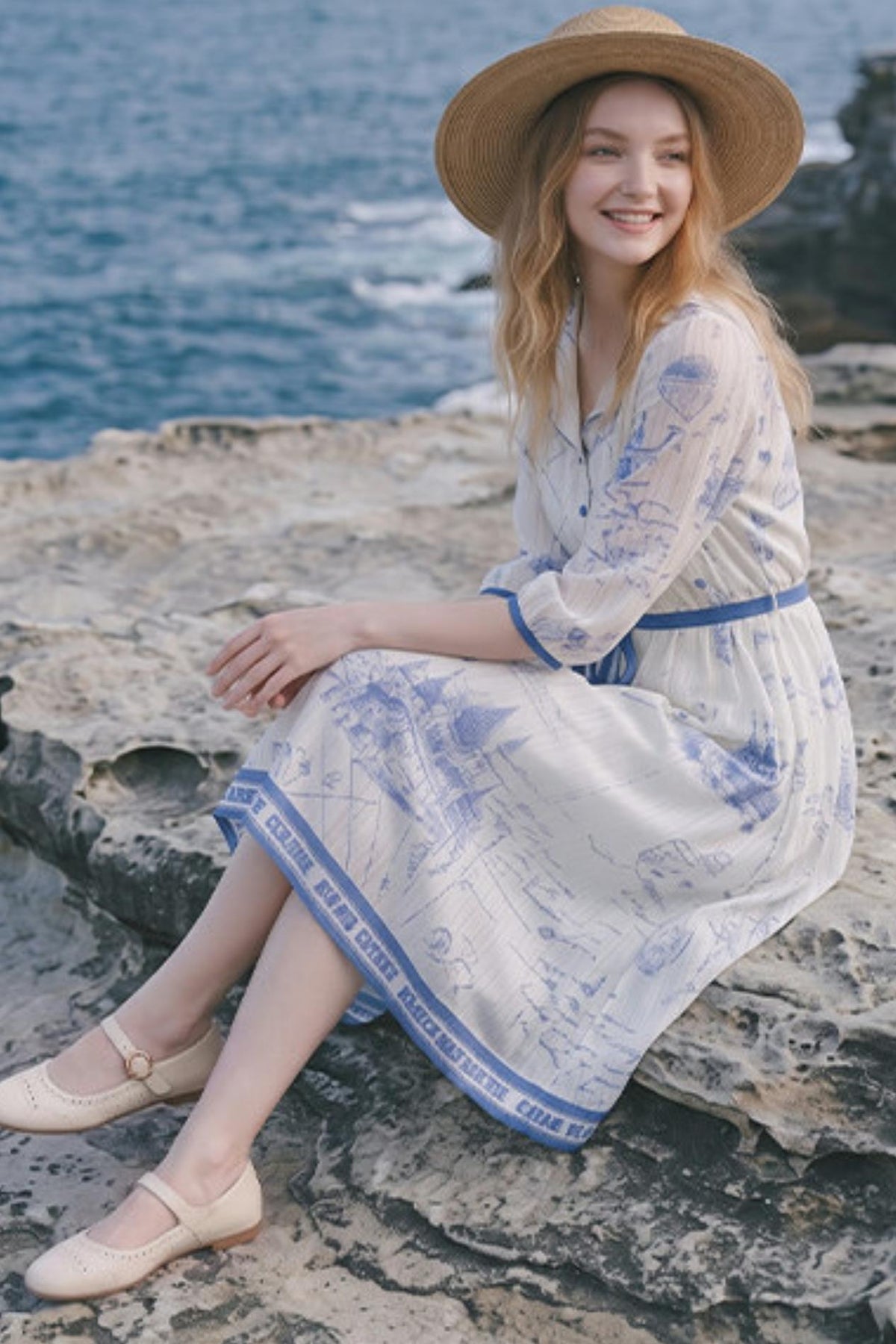 Vintage Printed Chiffon Tie-Strap Long Dress
