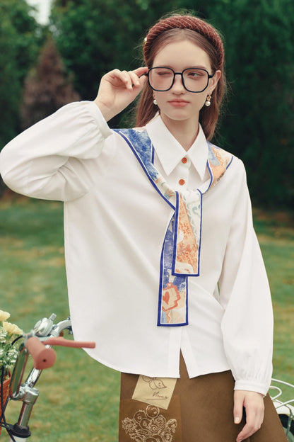 Artistic Patchwork Lantern Sleeve Shirt