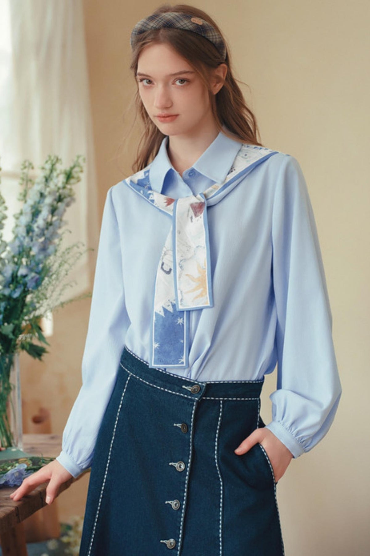 Artistic Patchwork Lantern Sleeve Shirt