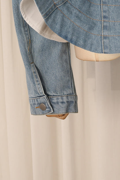 American Street Style Early Autumn Lapel Long-Sleeve Peplum Denim Jacket