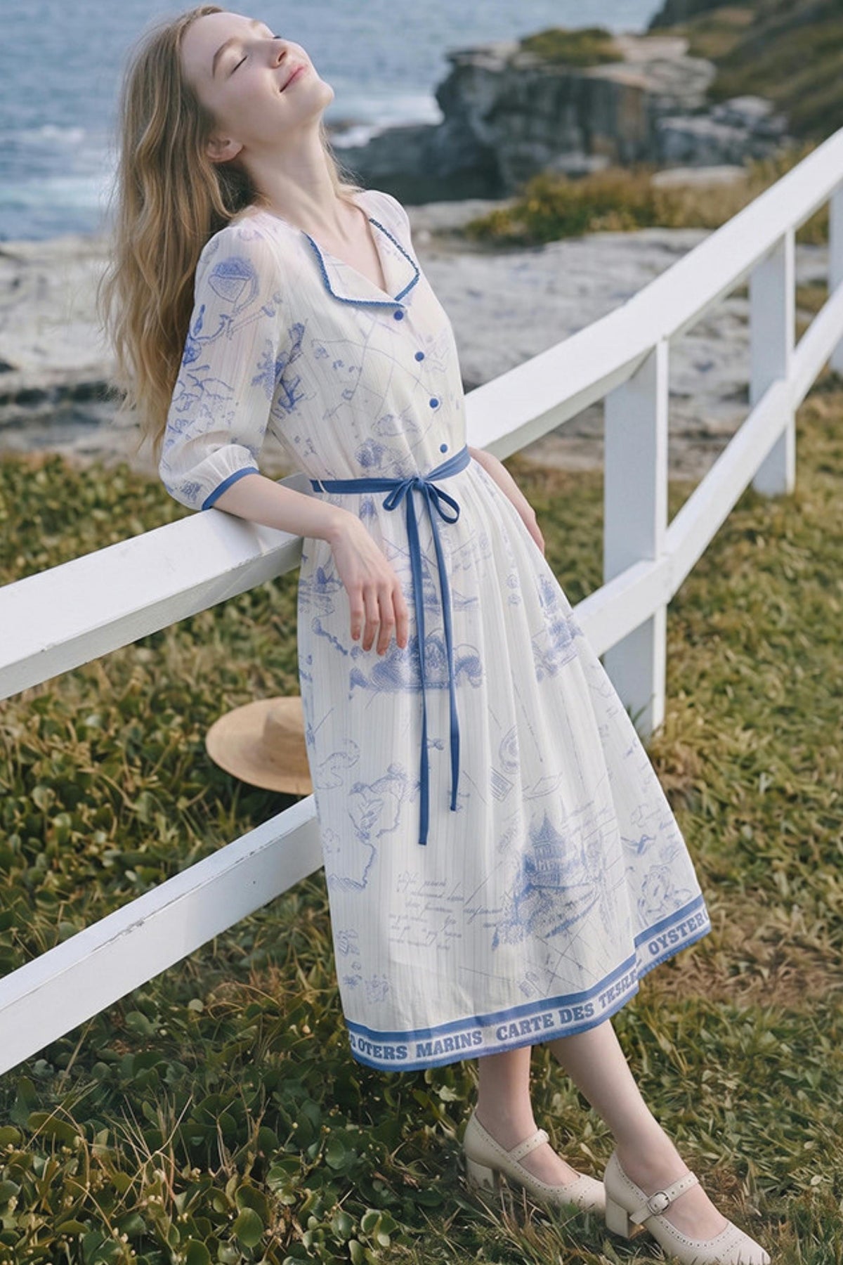 Vintage Printed Chiffon Tie-Strap Long Dress