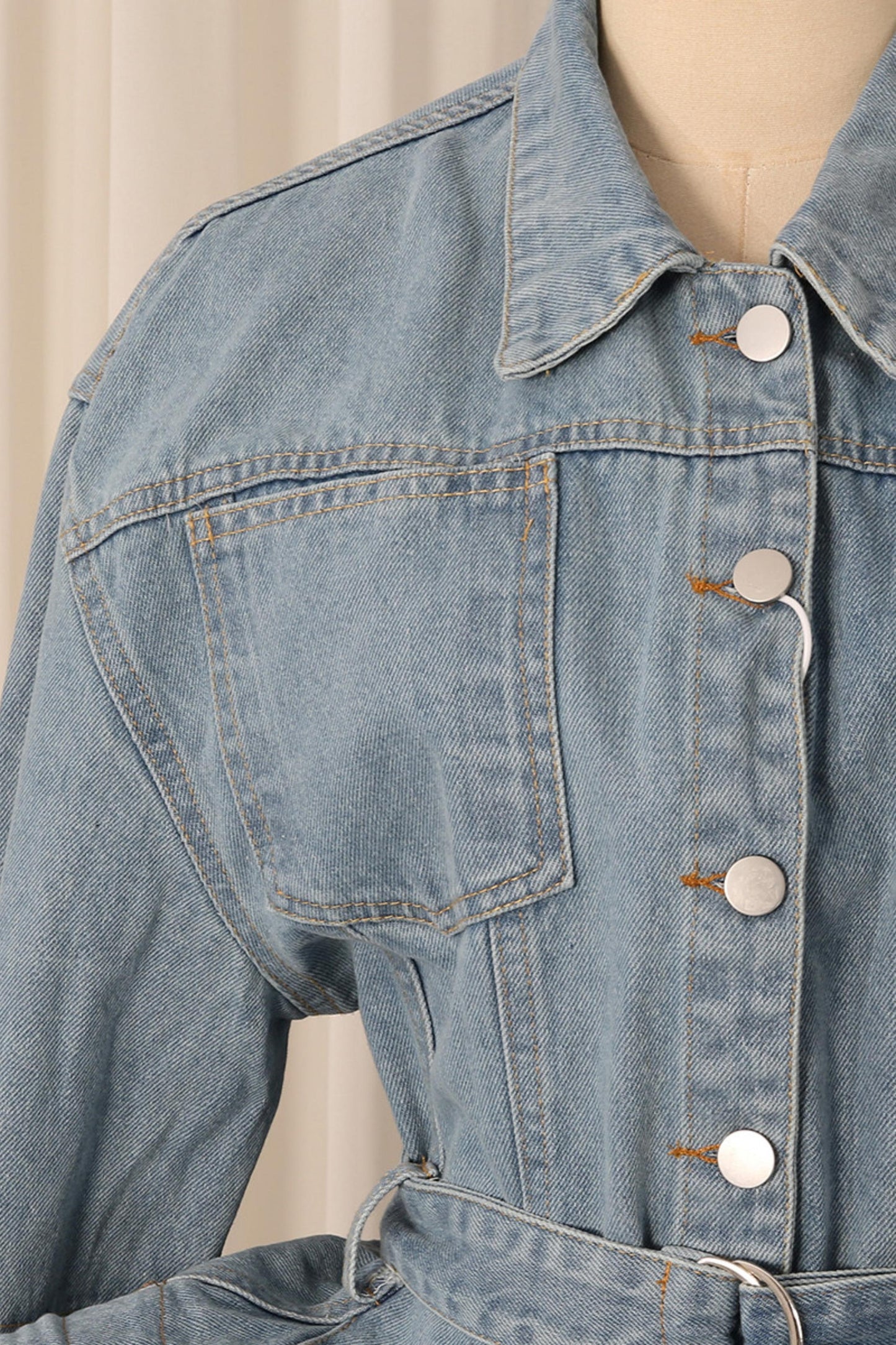American Street Style Early Autumn Lapel Long-Sleeve Peplum Denim Jacket