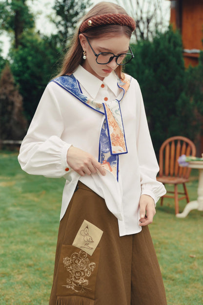 Artistic Patchwork Lantern Sleeve Shirt
