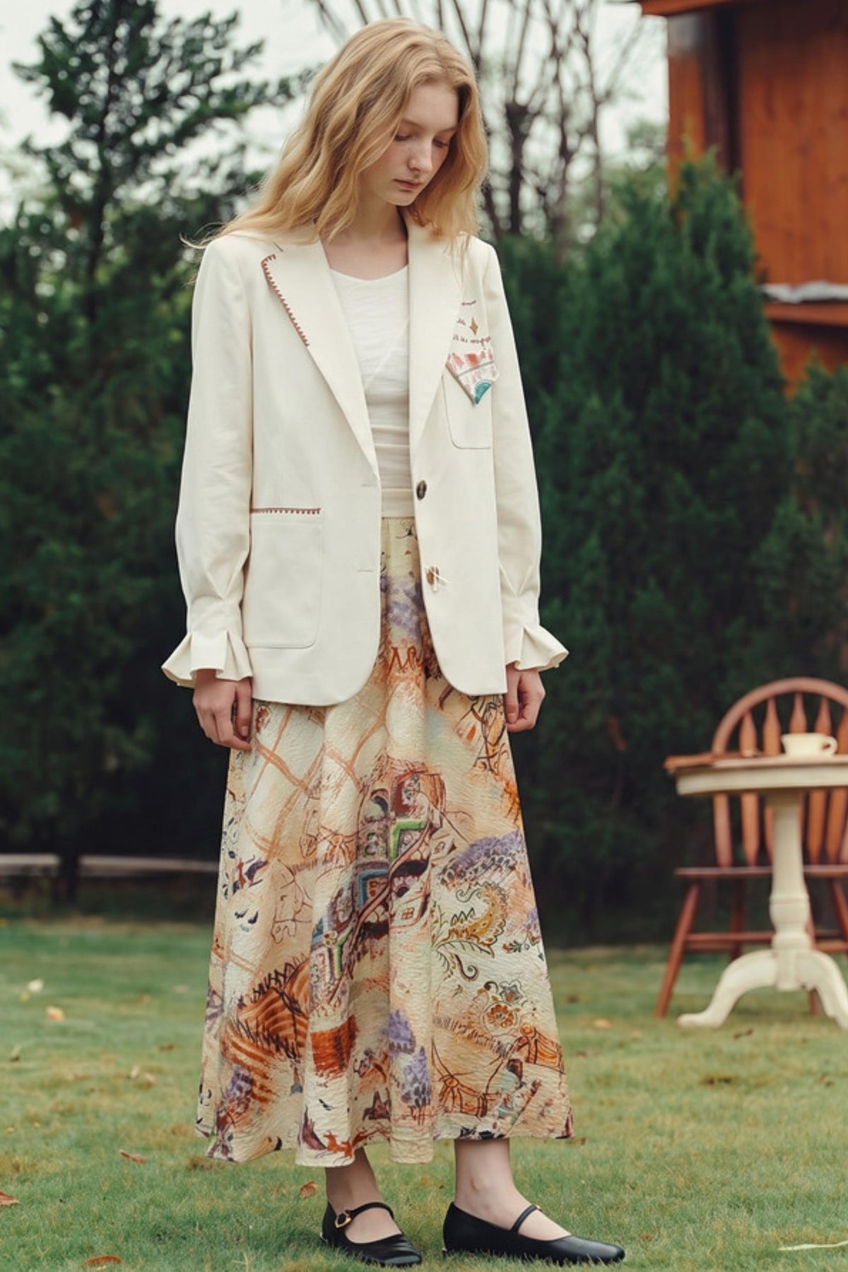 Vintage Printed Pocket Embroidered Suit Jacket