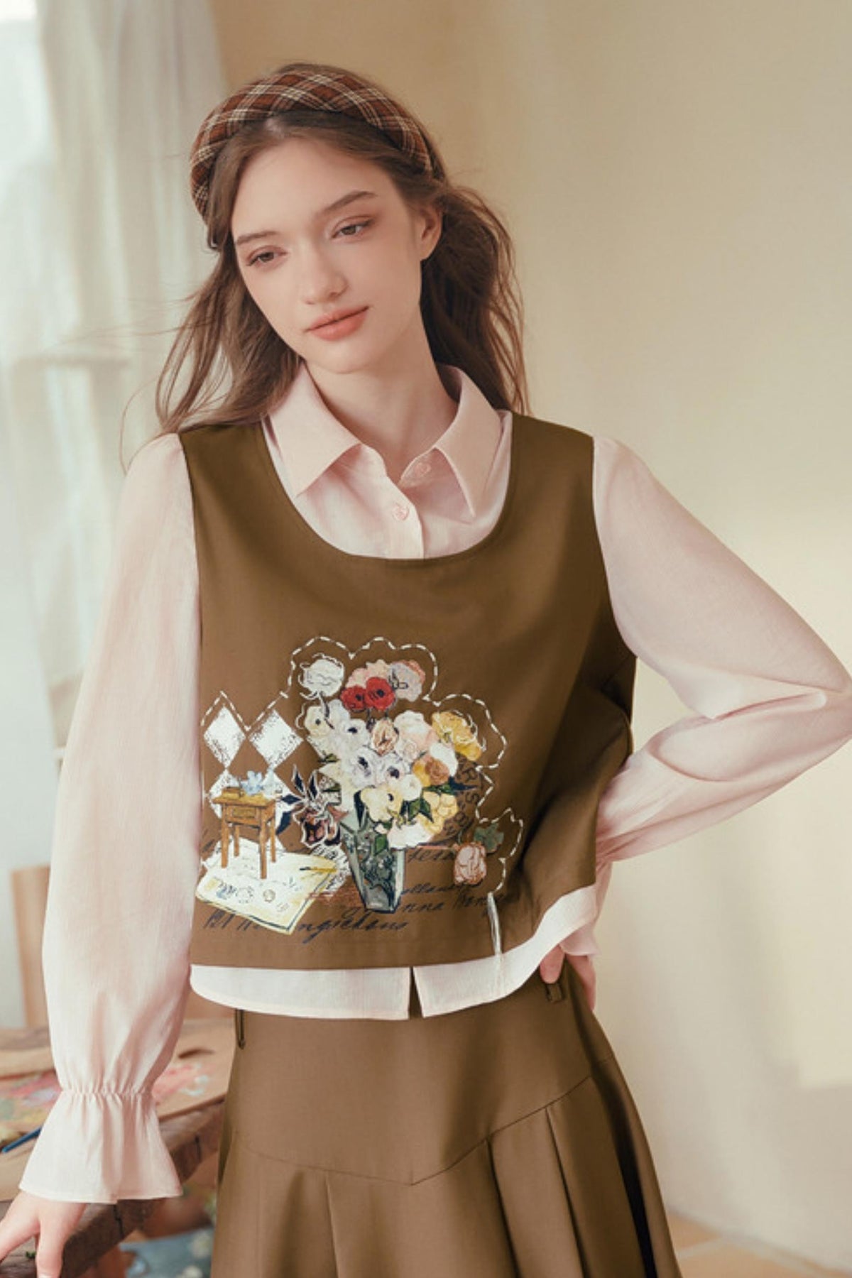 Art-Inspired Fake Two-Piece Top & Midi Skirt Set