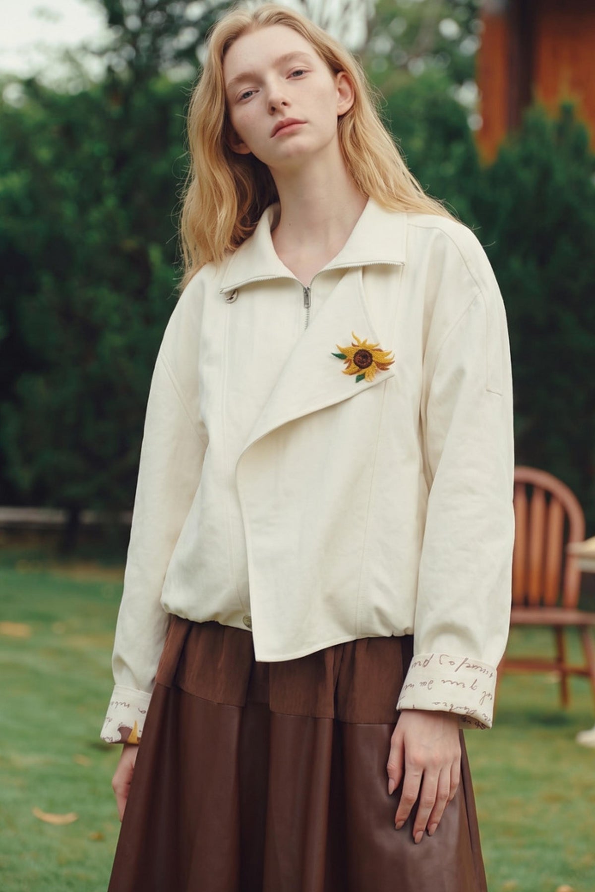 Van Gogh Sunflower Brooch Zip-up Jacket