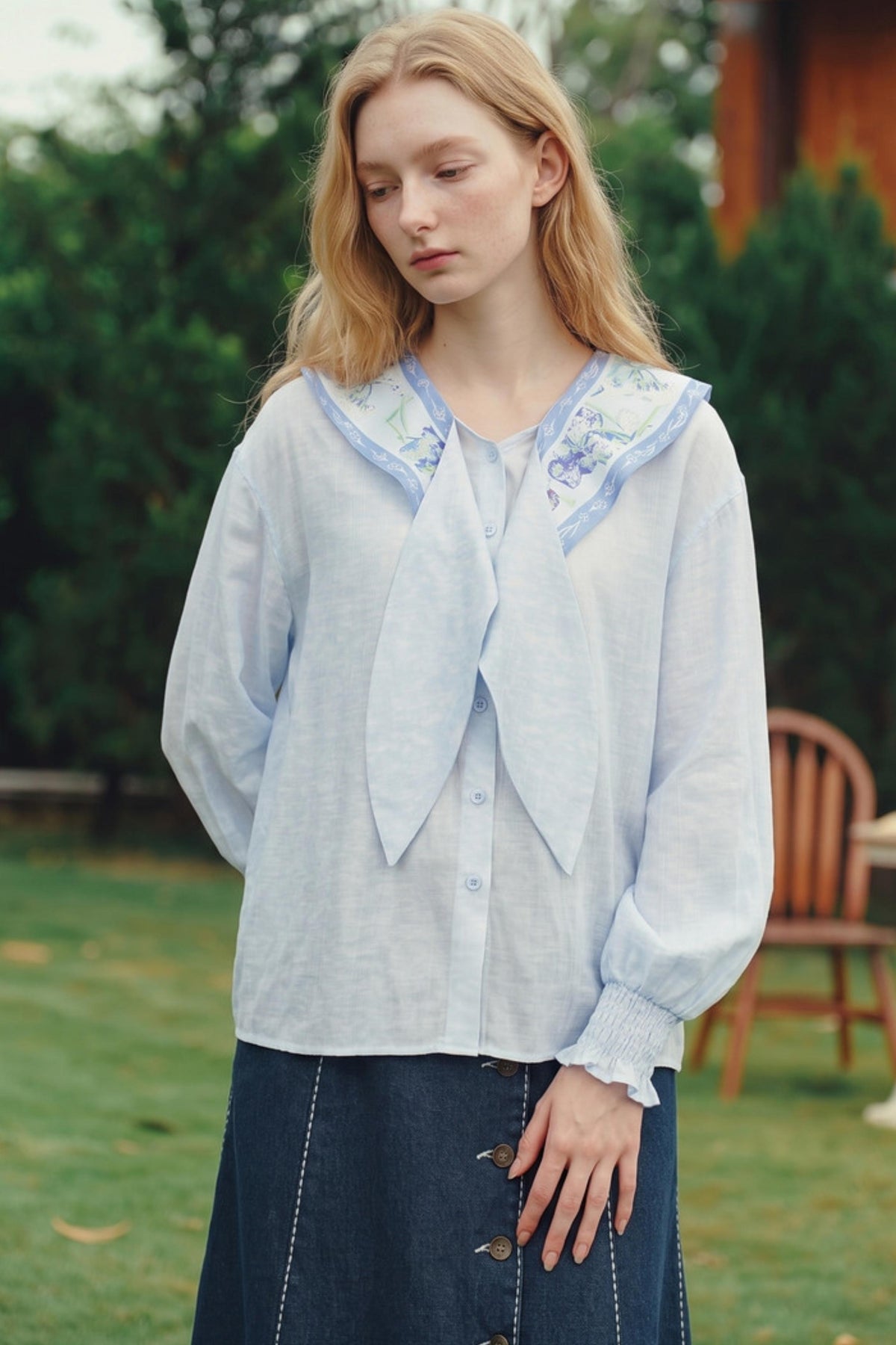 Van Gogh Art Print Scarf Collar Blouse
