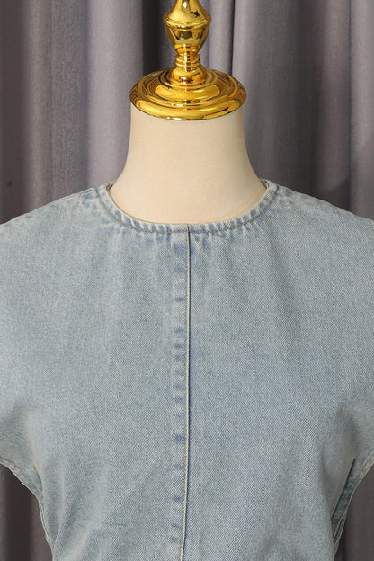 American Street Denim Crop Top & Ruffled Flared Pants Set