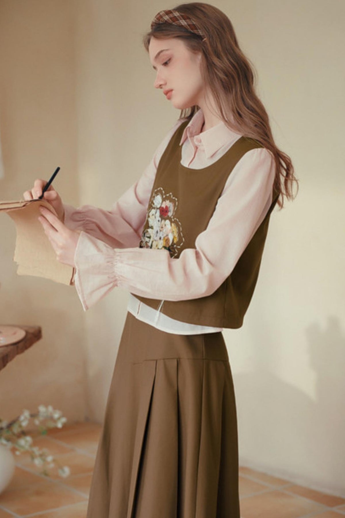Art-Inspired Fake Two-Piece Top & Midi Skirt Set