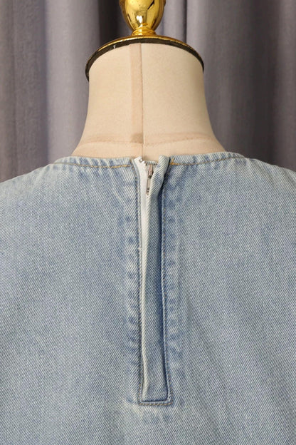 American Street Denim Crop Top & Ruffled Flared Pants Set
