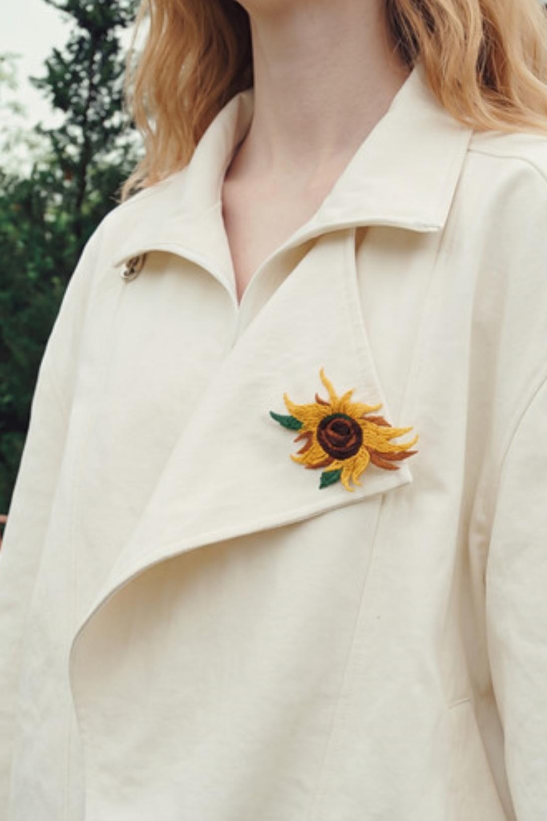 Van Gogh Sunflower Brooch Zip-up Jacket