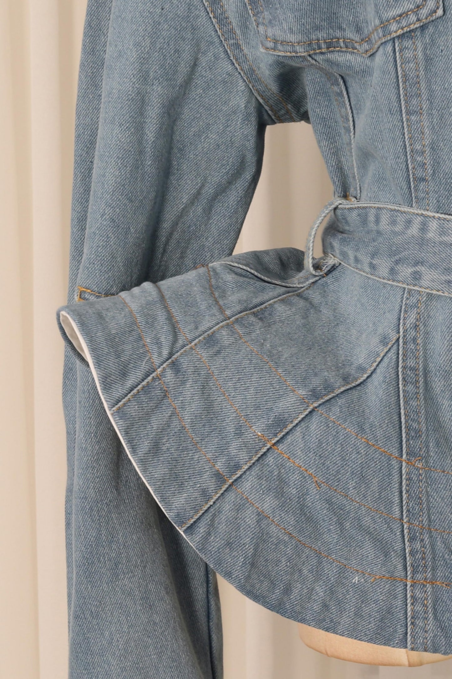 American Street Style Early Autumn Lapel Long-Sleeve Peplum Denim Jacket