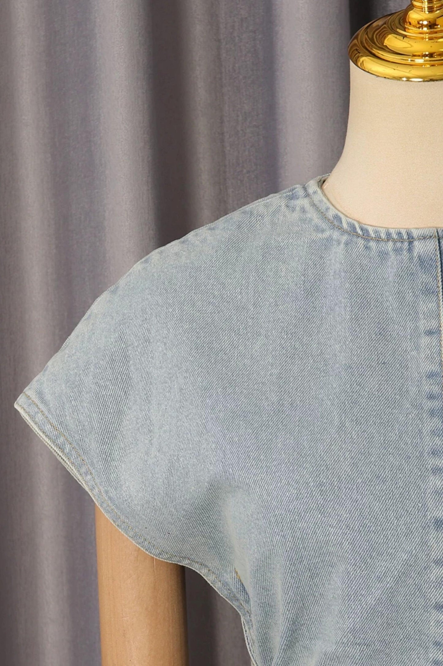 American Street Denim Crop Top & Ruffled Flared Pants Set