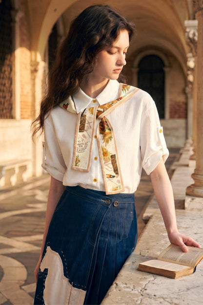 Van Gogh Art Print Patchwork Shirt