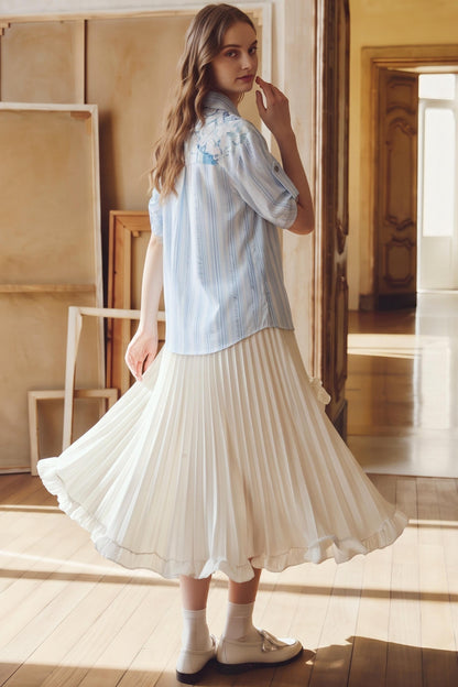 3D Floral Pleated Ruffle Maxi Skirt