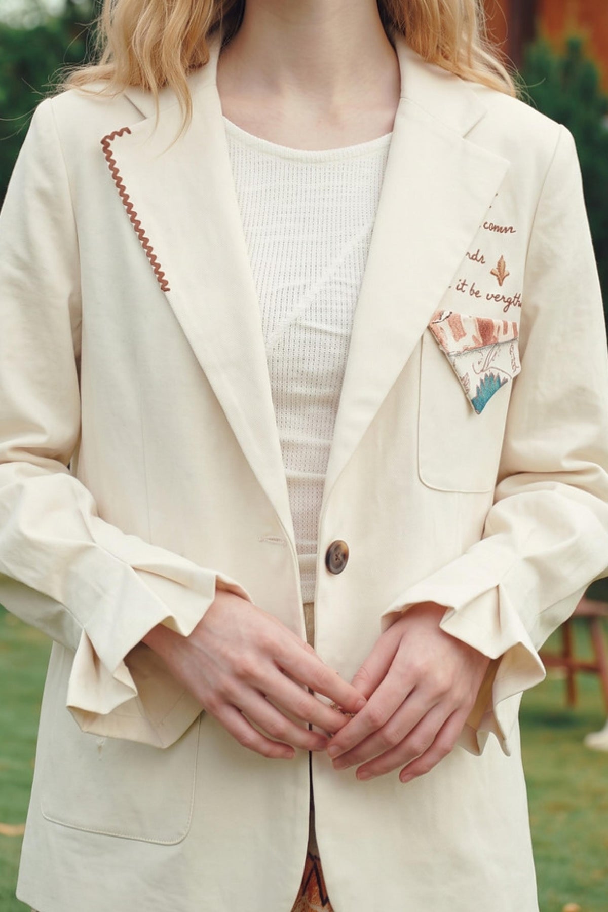 Vintage Printed Pocket Embroidered Suit Jacket