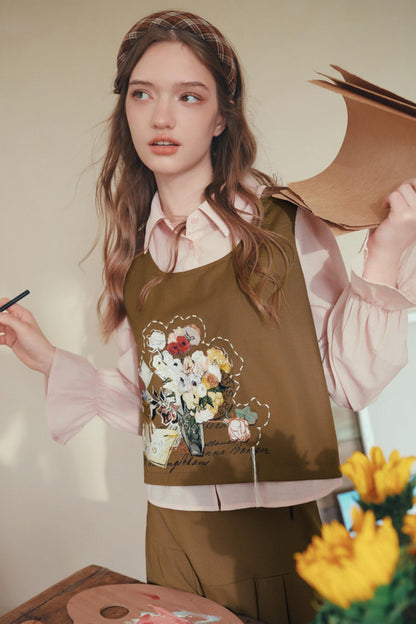 Art-Inspired Fake Two-Piece Top & Midi Skirt Set