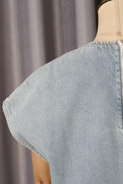 American Street Denim Crop Top & Ruffled Flared Pants Set